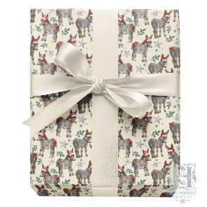 Cute Donkey Christmas Wrapping Paper in Cream