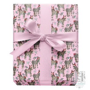 Cute Donkey Christmas Wrapping Paper in Pink