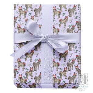 Cute Donkey Christmas Wrapping Paper in Purple