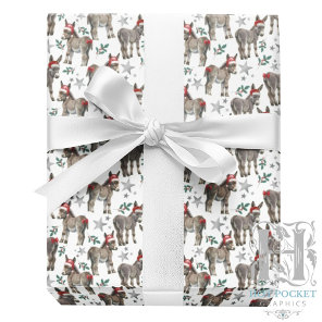 Cute Donkey Christmas Wrapping Paper in White