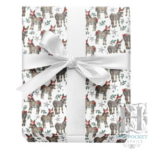 Cute Donkey Christmas Wrapping Paper in White