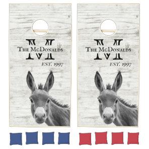 Cute Donkey Farm Cottage Family Monogram  Cornhole Set
