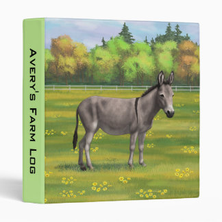 Cute Donkey Gray Burro In Pasture 3 Ring Binder