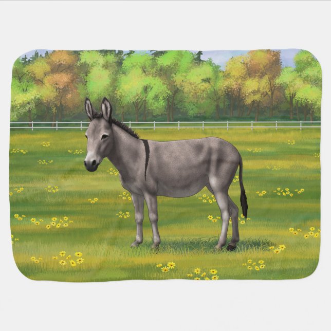 Cute Donkey Gray Burro In Pasture Baby Blanket (Horizontal)