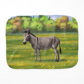 Cute Donkey Gray Burro In Pasture Baby Burp Cloth