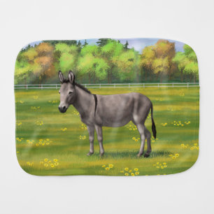 Cute Donkey Gray Burro In Pasture Baby Burp Cloth