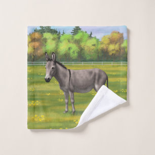 Cute Donkey Gray Burro In Pasture Bath Towel Set
