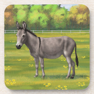 Cute Donkey Gray Burro In Pasture Beverage Coaster