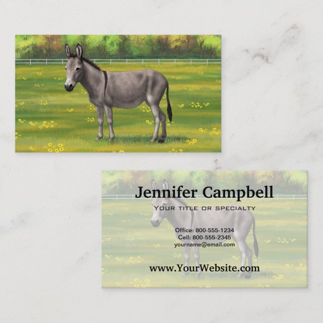 Cute Donkey Gray Burro In Pasture Business Card (Front/Back)