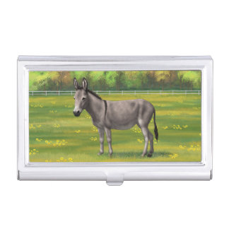 Cute Donkey Gray Burro In Pasture Business Card Case