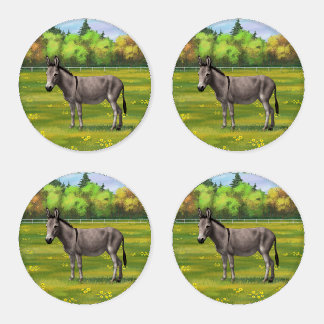 Cute Donkey Gray Burro In Pasture Coaster Set