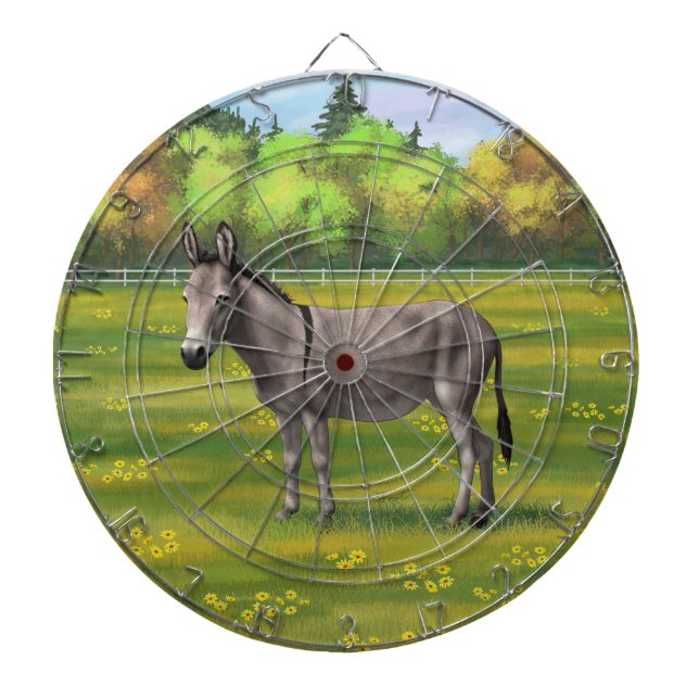 Cute Donkey Gray Burro In Pasture Dart Board (Front)