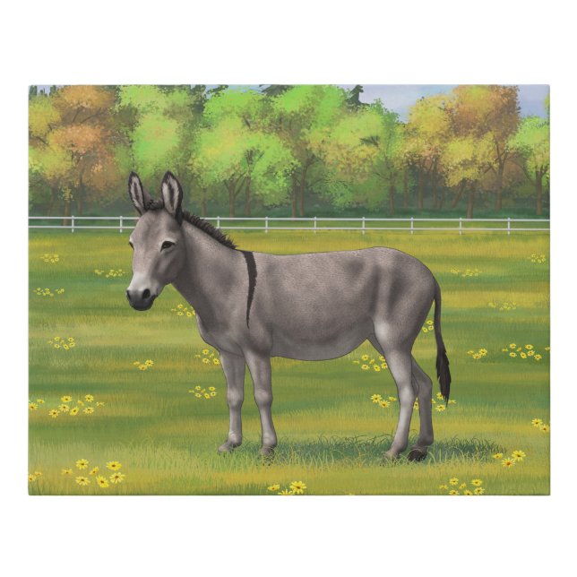 Cute Donkey Gray Burro In Pasture Faux Canvas Print (Front)