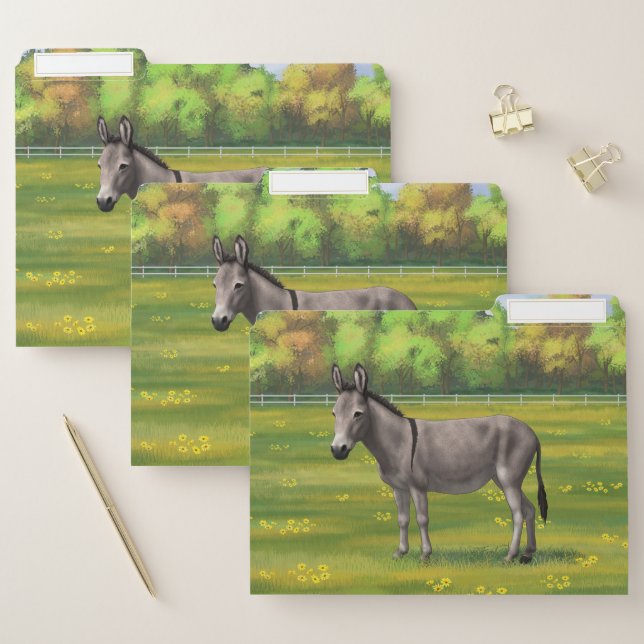 Cute Donkey Gray Burro In Pasture File Folder (Set)