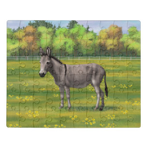 Cute Donkey Gray Burro In Pasture Jigsaw Puzzle