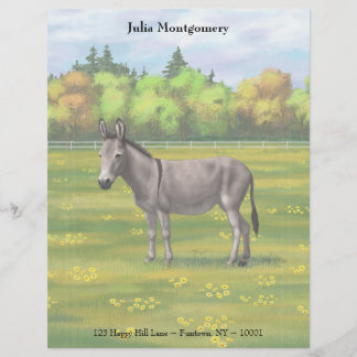 Cute Donkey Gray Burro In Pasture Letterhead