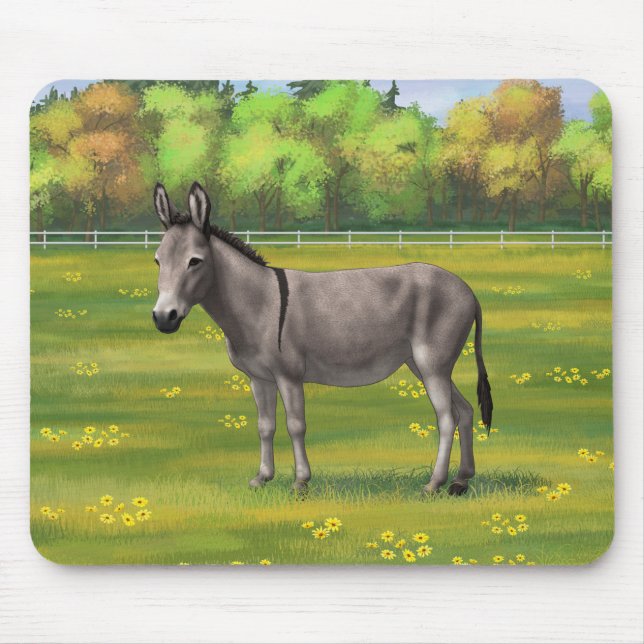 Cute Donkey Gray Burro In Pasture Mouse Pad (Front)