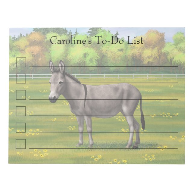 Cute Donkey Gray Burro In Pasture Notepad (Front)