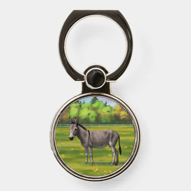 Cute Donkey Gray Burro In Pasture Phone Ring Stand (Front)