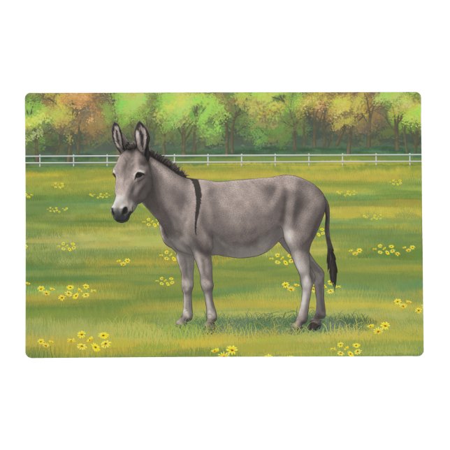 Cute Donkey Gray Burro In Pasture Placemat (Front)