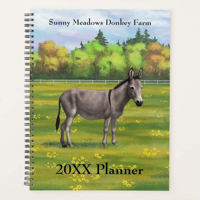 Cute Donkey Gray Burro In Pasture Planner (Front)
