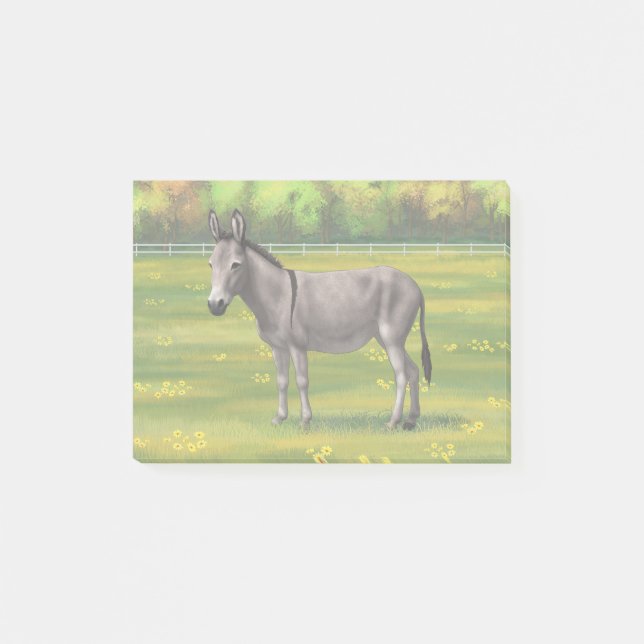 Cute Donkey Gray Burro In Pasture Post-it Notes (Front)