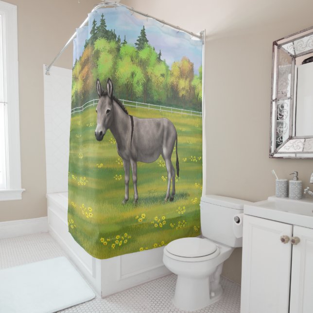 Cute Donkey Gray Burro In Pasture Shower Curtain (In Situ)