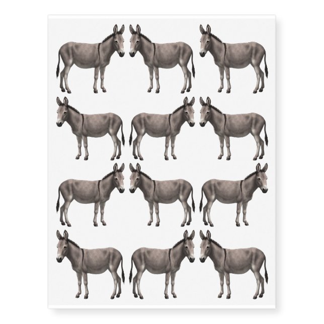 Cute Donkey Gray Burro In Pasture Temporary Tattoos (Front)