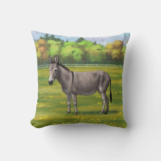 Cute Donkey Gray Burro In Pasture Throw Pillow