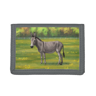 Cute Donkey Gray Burro In Pasture Trifold Wallet