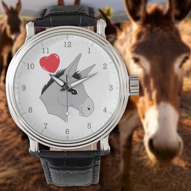 Cute Donkey Head Red Heart Watch (Cute Donkey Head Red Heart Watch)