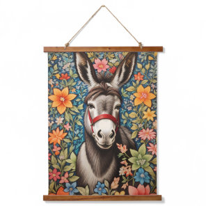 Cute Donkey On Colorful Floral Background Hanging Tapestry