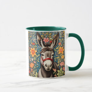 Cute Donkey On Colorful Floral Background Mug