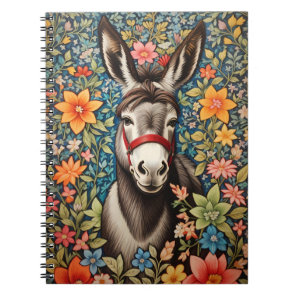 Cute Donkey On Colorful Floral Background Notebook