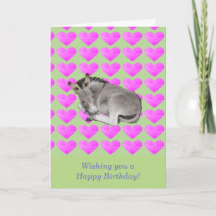 Cute donkey on pink hearts card