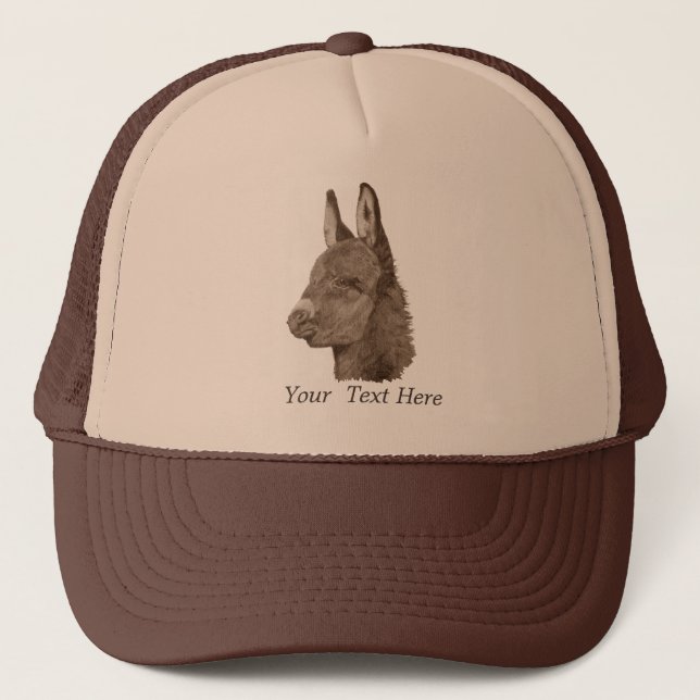 Cute donkey original lifelike drawing art trucker hat (Front)