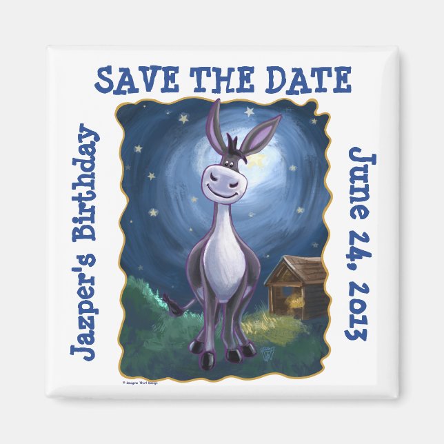 Cute Donkey Party Center Save the Date Fridge Magn Magnet (Front)