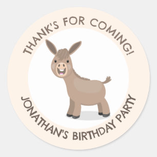 Cute donkey personalized cartoon birthday classic round sticker