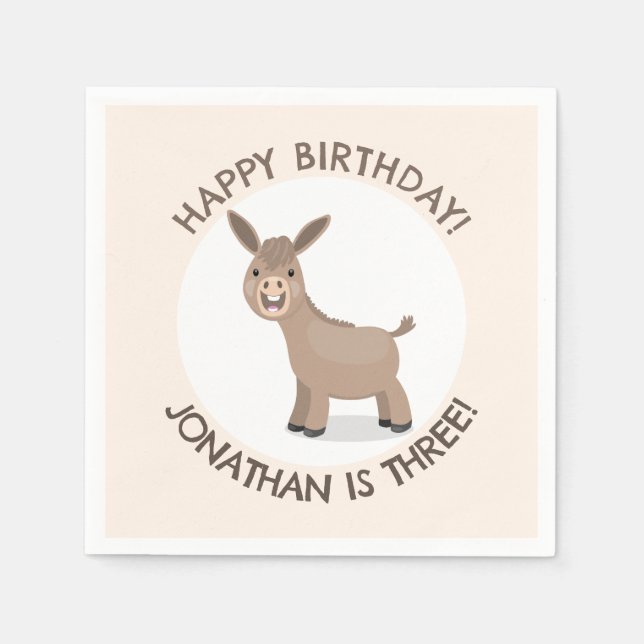 Cute donkey personalized cartoon birthday napkins (Front)