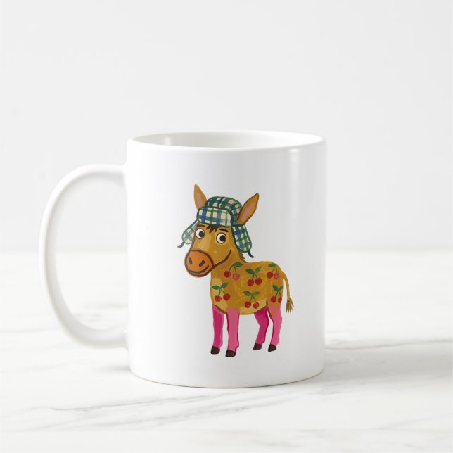 Cute Donkey Plaid Trapper Hat Mug (Left)