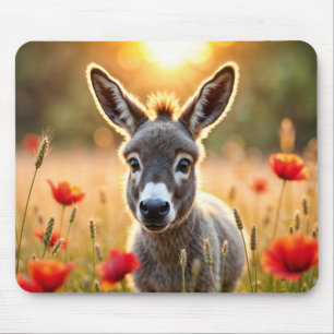 Cute donkey red poppies adorable animal art mouse pad