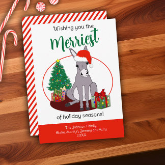 Cute Donkey Santa Hat Christmas Personalized Holiday Card