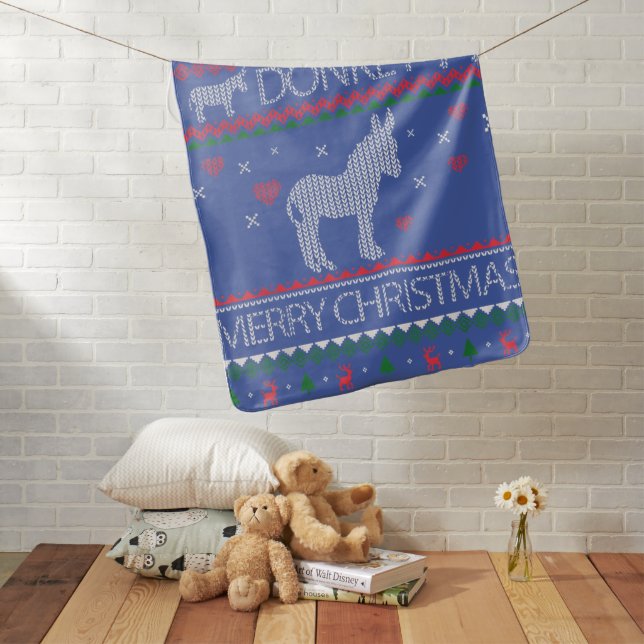 Cute Donkey Ugly Sweater Christmas Holiday Winter Baby Blanket (In Situ)