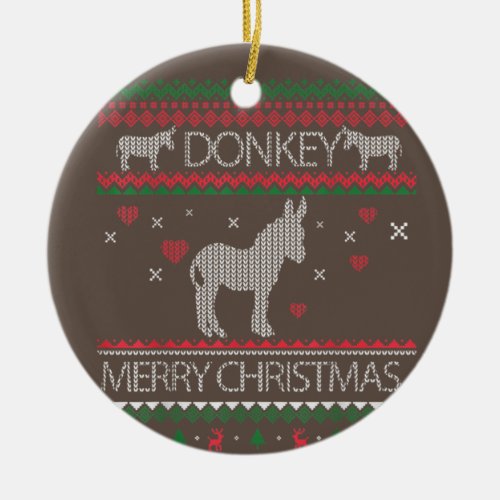 Cute Donkey Ugly Sweater Christmas Holiday Winter Ceramic Ornament