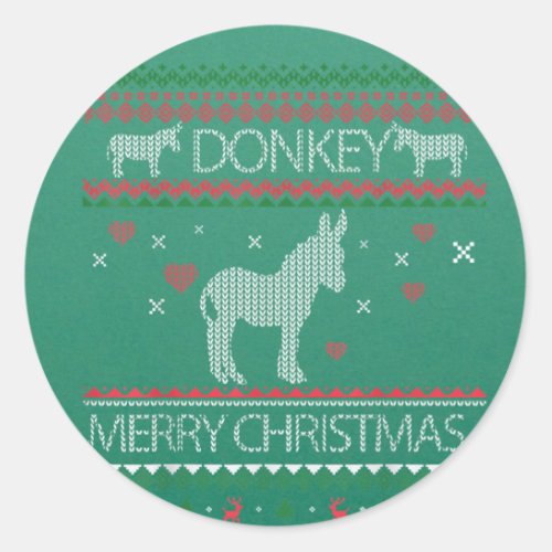 Cute Donkey Ugly Sweater Christmas Holiday Winter Classic Round Sticker