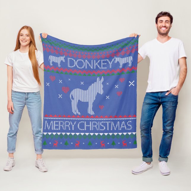 Cute Donkey Ugly Sweater Christmas Holiday Winter Fleece Blanket (In Situ)