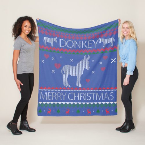 Cute Donkey Ugly Sweater Christmas Holiday Winter Fleece Blanket