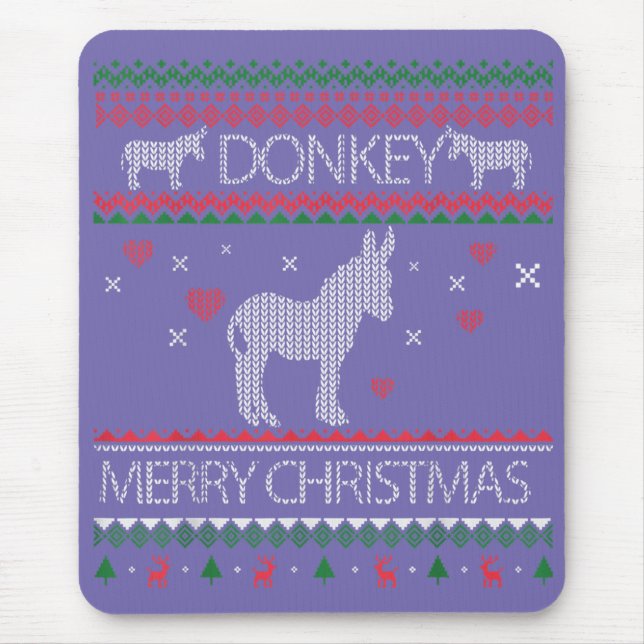Cute Donkey Ugly Sweater Christmas Holiday Winter Mouse Pad (Front)