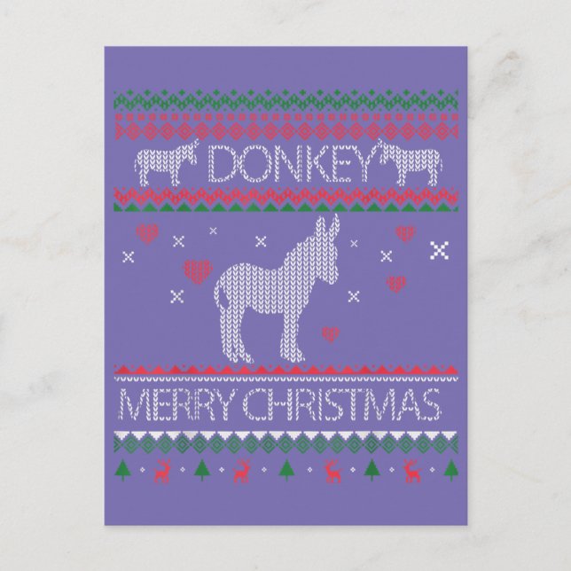 Cute Donkey Ugly Sweater Christmas Holiday Winter Postcard (Front)