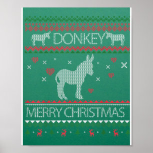 Cute Donkey Ugly Sweater Christmas Holiday Winter Poster